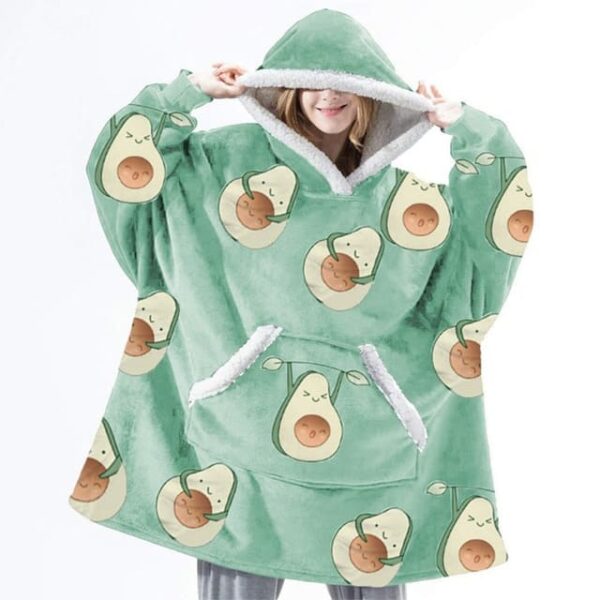 Plush Fleece Hooded Pullover Sweatshirt Blanket with Sleeves - avocado