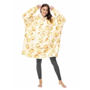 Plush Fleece Hooded Pullover Sweatshirt Blanket with Sleeves - bread