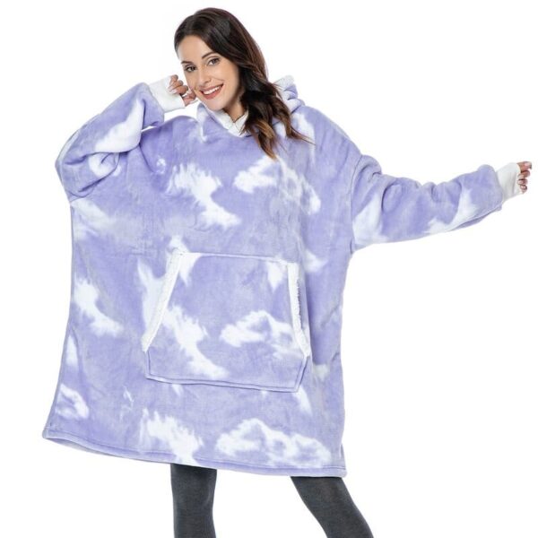 Plush Fleece Hooded Pullover Sweatshirt Blanket with Sleeves - cloudy purple