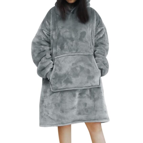 Plush Fleece Hooded Pullover Sweatshirt Blanket with Sleeves - gray